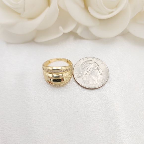 Solid 14k Gold Big Dome Ring - Cubic Zirconia Ring - Picture 5 of 6